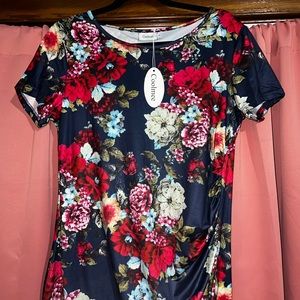 Floral Short Sleeved Maternity Mini Dress-Large